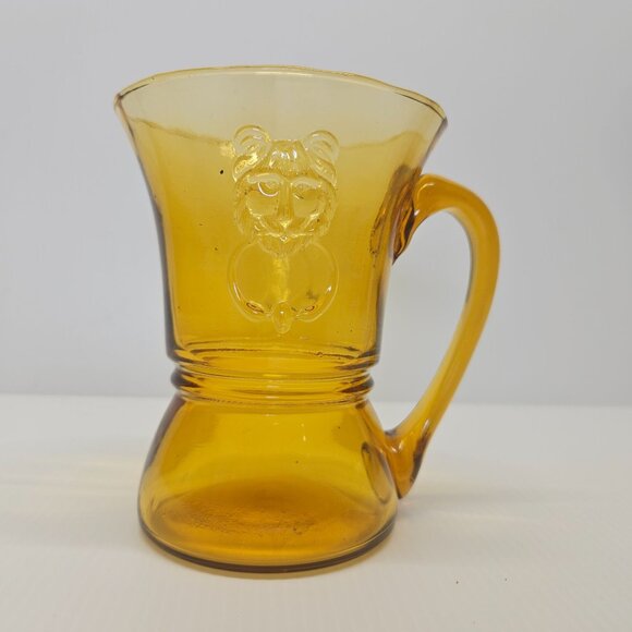 Vintage Rossini Lions Head Amber Glass Beer Mug Applied Handle Italian MCM - Picture 3 of 5